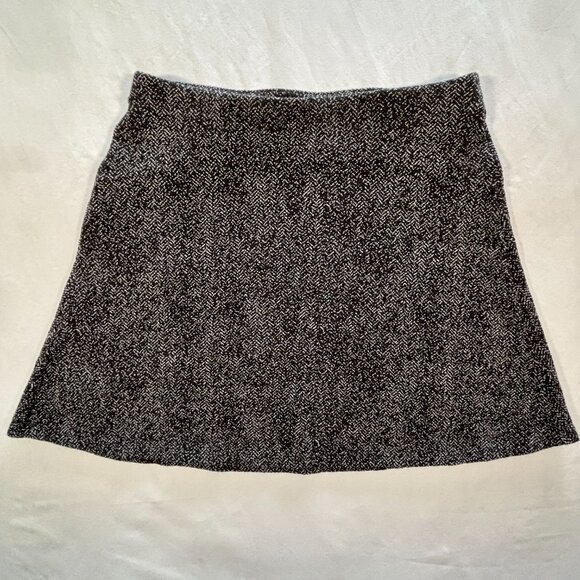 LOFT Black Gray Herringbone A-Line Mini Skirt Size Small Elastic Waist Cotton - Picture 1 of 7